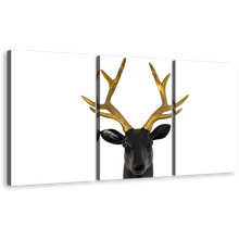 Load image into Gallery viewer, Deer Horns Canvas Print, Black Deer Head 3 Piece Canvas Wall Art, White Background Deer Multi Canvas
