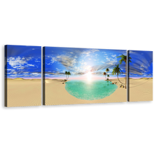 Load image into Gallery viewer, Desert Lake Wall Art, Trees Yellow Desert Triptych Canvas Multi-panel Print, Dramatic Blue Cloudy Sky Sunrise Canvas Set
