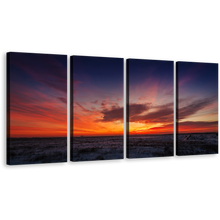 Load image into Gallery viewer, Desert Landscape Canvas Wall Art, Grey Orange Sunset View 4 Piece Canvas Print
