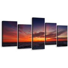 Load image into Gallery viewer, Desert Landscape Canvas Wall Art, Grey Orange Sunset View 5 Piece Canvas Print
