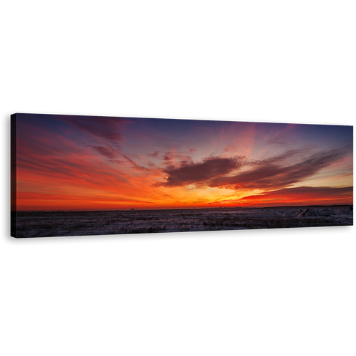 Desert Landscape Canvas Wall Art, Orange Grey Sunset View Panoramic Canvas Print