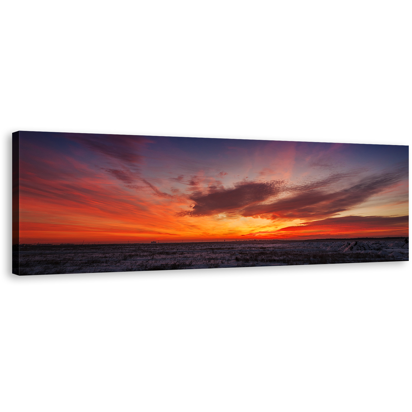 Desert Landscape Canvas Wall Art, Orange Grey Sunset View Panoramic Canvas Print