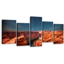 Load image into Gallery viewer, Desert Serenity Wall Art, Amazing Blue Starry Sky Multiple Canvas, Orange Grand Canyon 5 Piece Canvas Print
