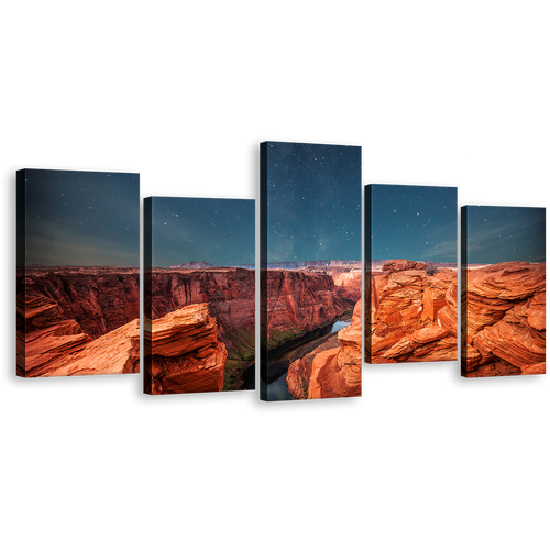 Desert Serenity Wall Art, Amazing Blue Starry Sky Multiple Canvas, Orange Grand Canyon 5 Piece Canvas Print