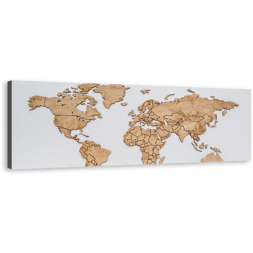 Detailed Map Canvas Print, White Brown World Map Digital Canvas Artwork, Abstract World 1 Piece Canvas Wall Art