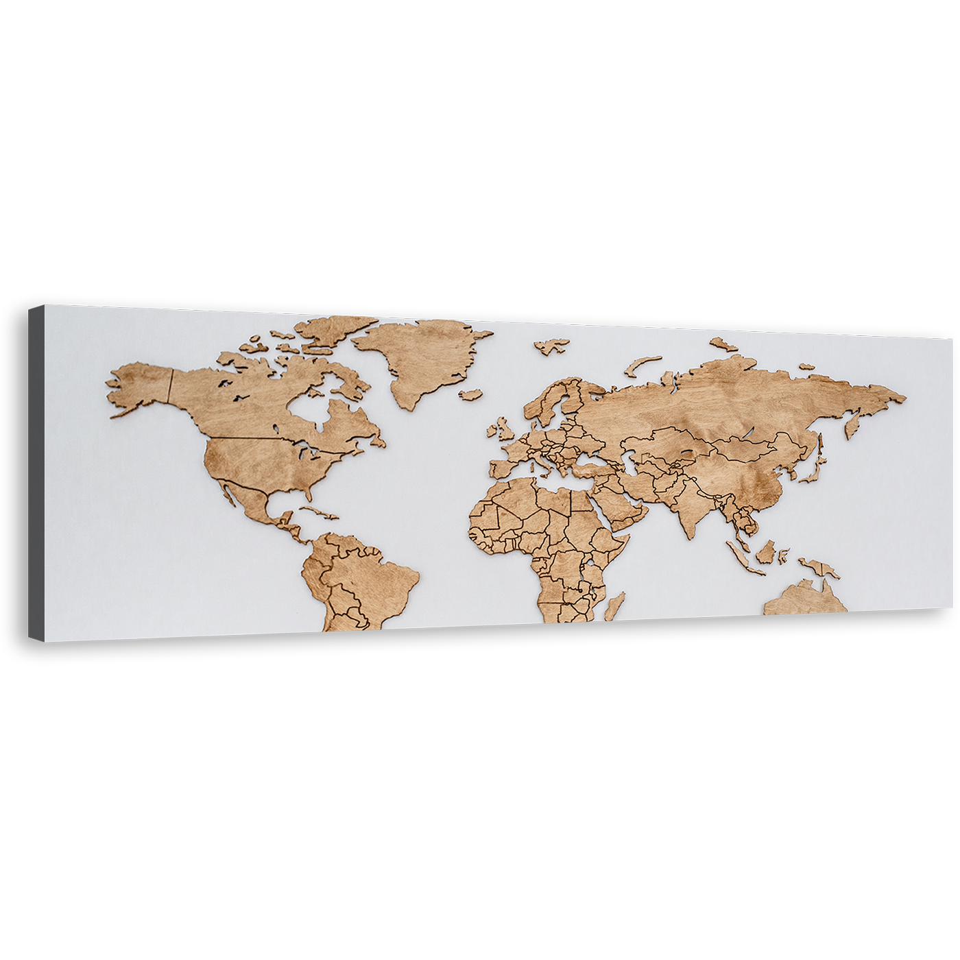 Detailed Map Canvas Print, White Brown World Map Digital Canvas Artwork, Abstract World 1 Piece Canvas Wall Art