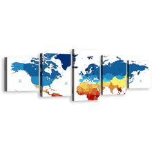 Load image into Gallery viewer, Detailed Map Canvas Wall Art, Colorful Map of Continents 5 Piece Canvas, World Map Digital Canvas Art, Flat World Multiple Canvas
