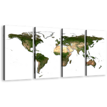 Load image into Gallery viewer, Detailed Map Canvas Wall Art, White Background Flat Earth 4 Piece Canvas Print, Green Wold Map Digital Painting Multiple Canvas
