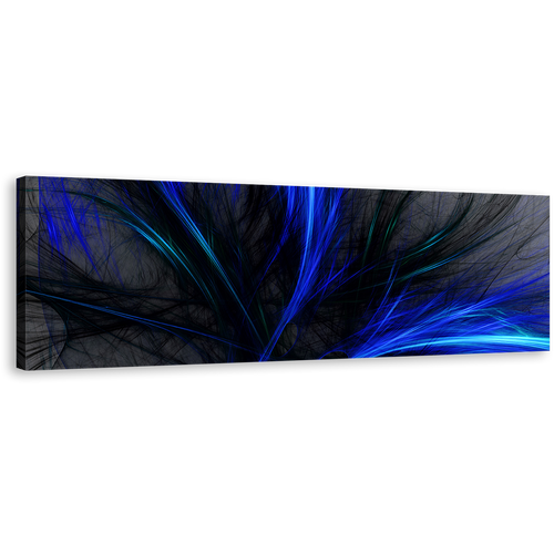 Digital Abstract Canvas Print, Blue 3D Abstract Fractal Bright 1 Piece Canvas Wall Art, Black Abstract Graphics Wide Canvas