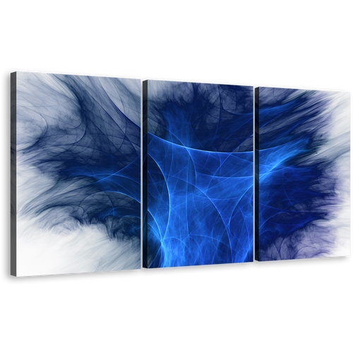 Digital Abstract Canvas Print, White Modern Abstract Graphics Canvas Wall Art, Blue 3D Abstract Fractal Bright 3 Piece Canvas