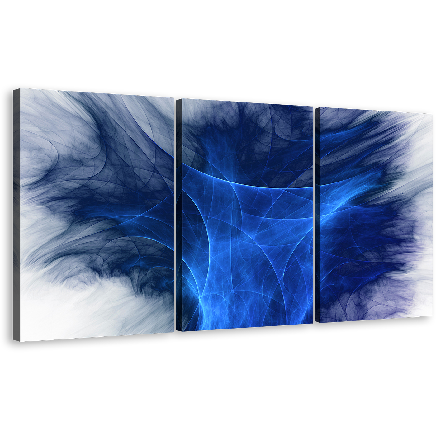 Digital Abstract Canvas Print, White Modern Abstract Graphics Canvas Wall Art, Blue 3D Abstract Fractal Bright 3 Piece Canvas