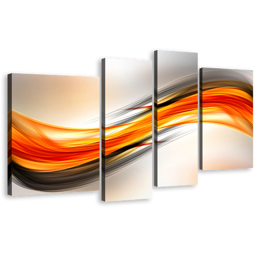 Digital Abstract Canvas Wall Art, Red Abstract Art Print, Orange Abstract Elegance 4 Piece Multiple Canvas