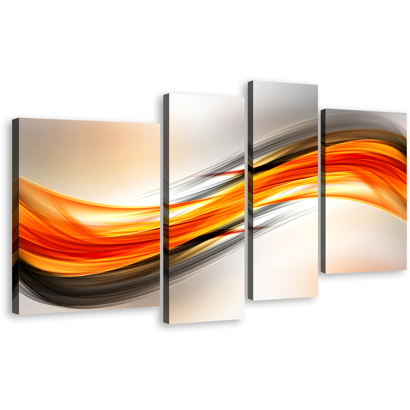 Digital Abstract Canvas Wall Art, Red Abstract Art Print, Orange Abstract Elegance 4 Piece Multiple Canvas