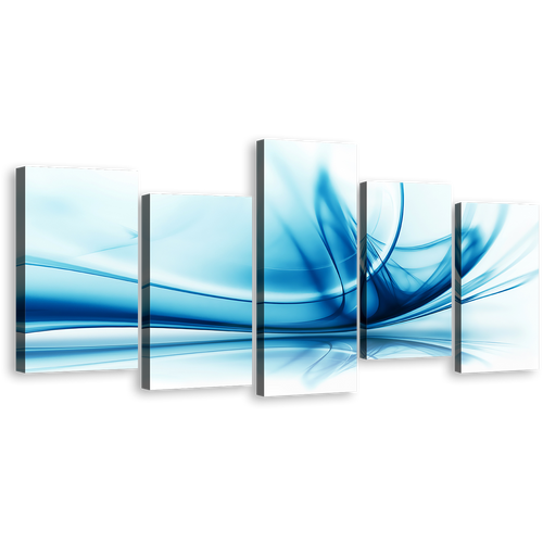 Digital Abstract Canvas Wall Art, White Abstract Technology 5 Piece Canvas Print, Blue Peaceful Abstract Multi Canvas