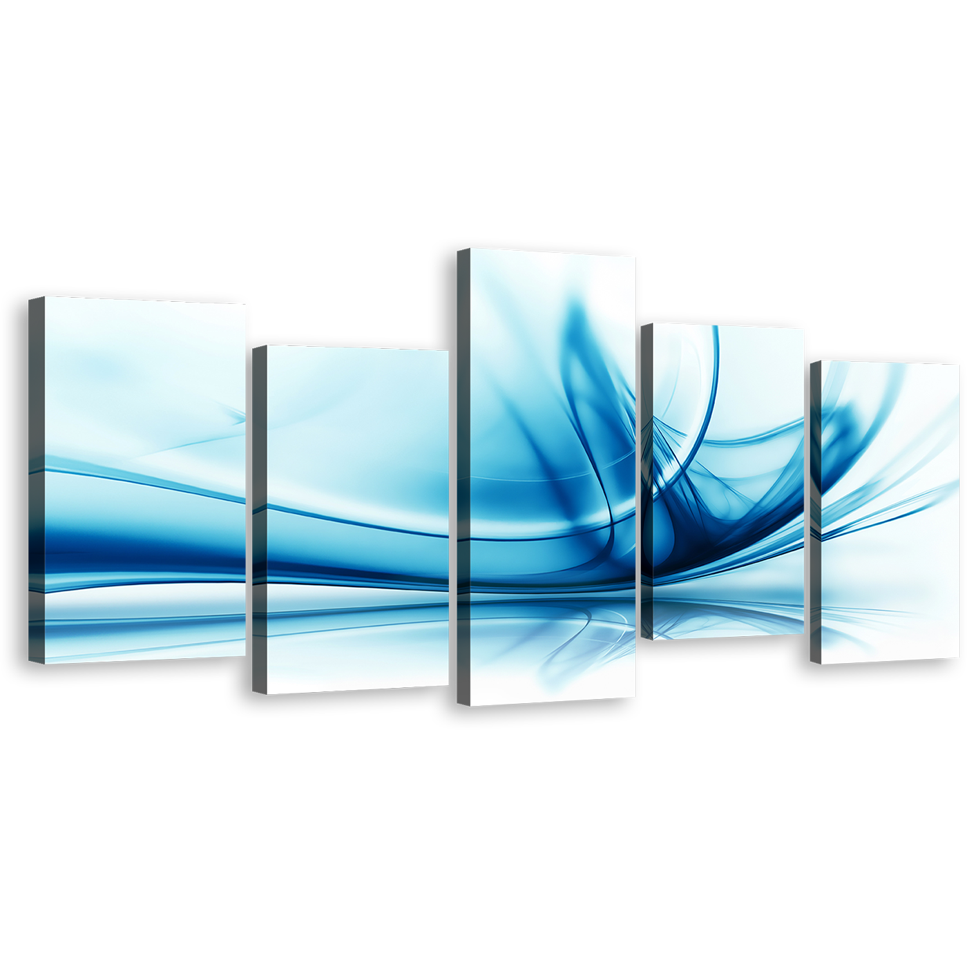 Digital Abstract Canvas Wall Art, White Abstract Technology 5 Piece Canvas Print, Blue Peaceful Abstract Multi Canvas