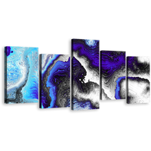 Load image into Gallery viewer, Digital Fractal Wall Art, Blue Abstract Liquid Canvas Print, Black Abstract Liquid Texture 5 Piece Multiple Canvas
