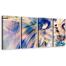 Load image into Gallery viewer, Digital Painting Canvas Wall Art, Blue White Abstract Art Print, Abstract Fractal 4 Piece Multi Canvas Artwork
