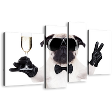 Load image into Gallery viewer, Dog Animal Canvas Wall Art, Dog With Glasses Multi Canvas Artwork, Black White Funny Dog 4 Piece Canvas Print
