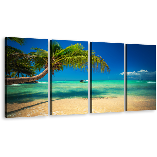 Dominican Republic Canvas Wall Art, Saona Island Green Sea 4 Piece Canvas, Punta Cana Blue Ocean Sky Canvas Set