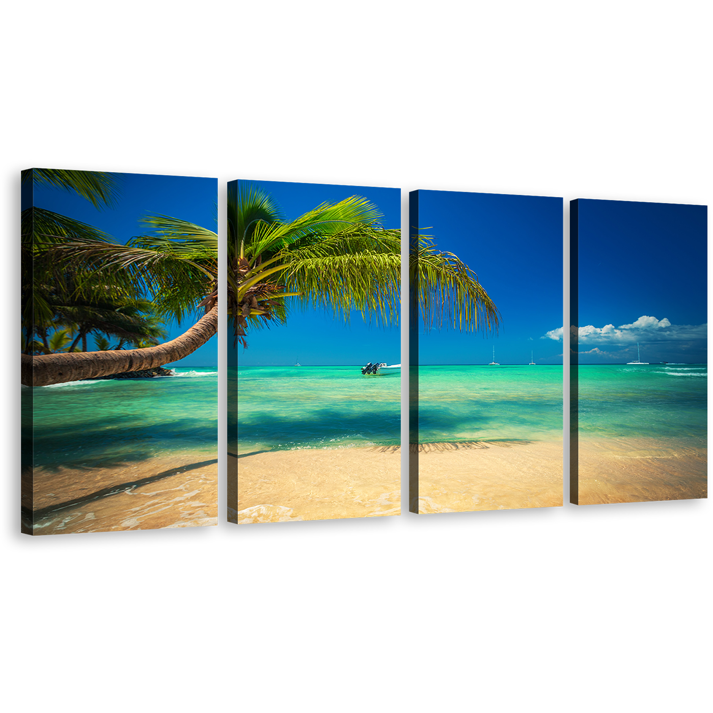 Dominican Republic Canvas Wall Art, Saona Island Green Sea 4 Piece Canvas, Punta Cana Blue Ocean Sky Canvas Set