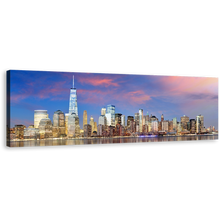 Load image into Gallery viewer, Downtown Manhattan Canvas Print, Blue Cloudy Sky NYC Skyline 1 Piece Canvas Wall Art, Yellow New York City Canvas Artwork
