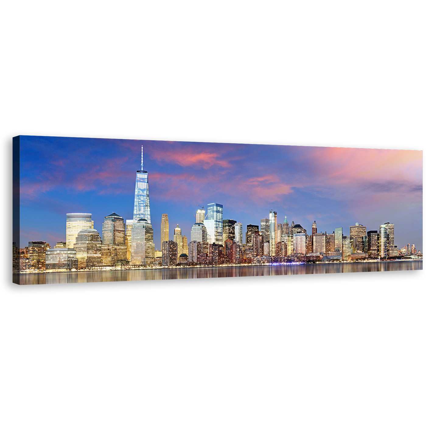 Downtown Manhattan Canvas Print, Blue Cloudy Sky NYC Skyline 1 Piece Canvas Wall Art, Yellow New York City Canvas Artwork