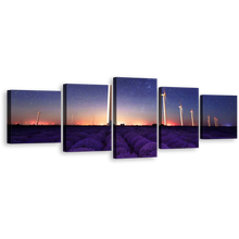 Load image into Gallery viewer, Downtown Manhattan Canvas Print, Blue Purple NYC Skyline 5 Piece Wall Art, Black New York at Night Multiple Canvas
