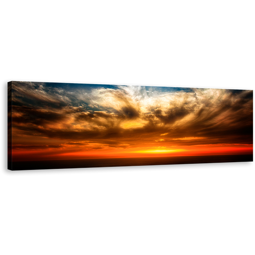 Dramatic Clouds Canvas Wall Art, Beautiful Orange Sunset Canvas Artwork, Blue Ocean Sky 1 Piece Canvas Print