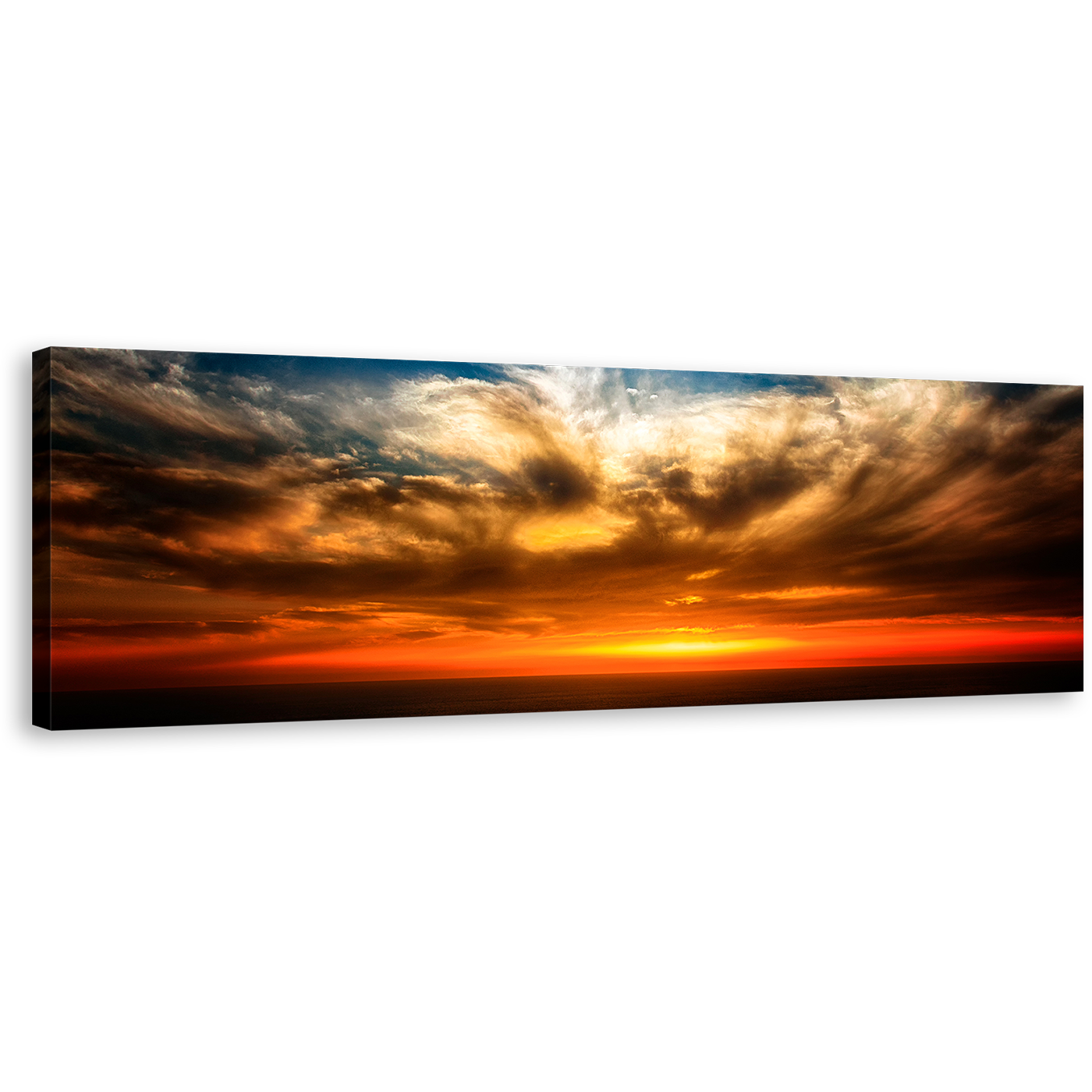 Dramatic Clouds Canvas Wall Art, Beautiful Orange Sunset Canvas Artwork, Blue Ocean Sky 1 Piece Canvas Print