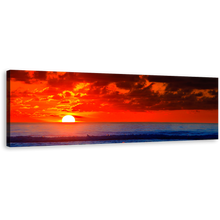 Load image into Gallery viewer, Dramatic Clouds Canvas Wall Art, Red Sky Ocean 1 Piece Canvas Print, Blue Ocean Waves Wide Canvas
