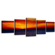 Load image into Gallery viewer, Dramatic Clouds Wall Art, Red Orange Ocean Sky Canvas Set, Beautiful Coast Of The Seascape Sunset Sky 5 Piece Canvas Print
