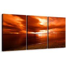 Load image into Gallery viewer, Dramatic Ocean Canvas Print, Orange Yellow Cloudy Sea 3 Piece Canvas Wall Art, Thailand Ocean Canvas Set
