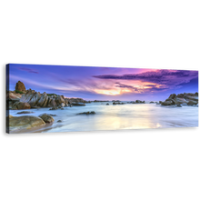 Load image into Gallery viewer, Dramatic Sea Canvas Print, Brown Dawn Beach Scenery Canvas Artwork, Blue Sky Seascape 1 Piece Canvas Wall Art
