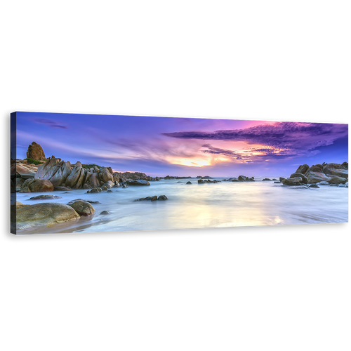 Dramatic Sea Canvas Print, Brown Dawn Beach Scenery Canvas Artwork, Blue Sky Seascape 1 Piece Canvas Wall Art