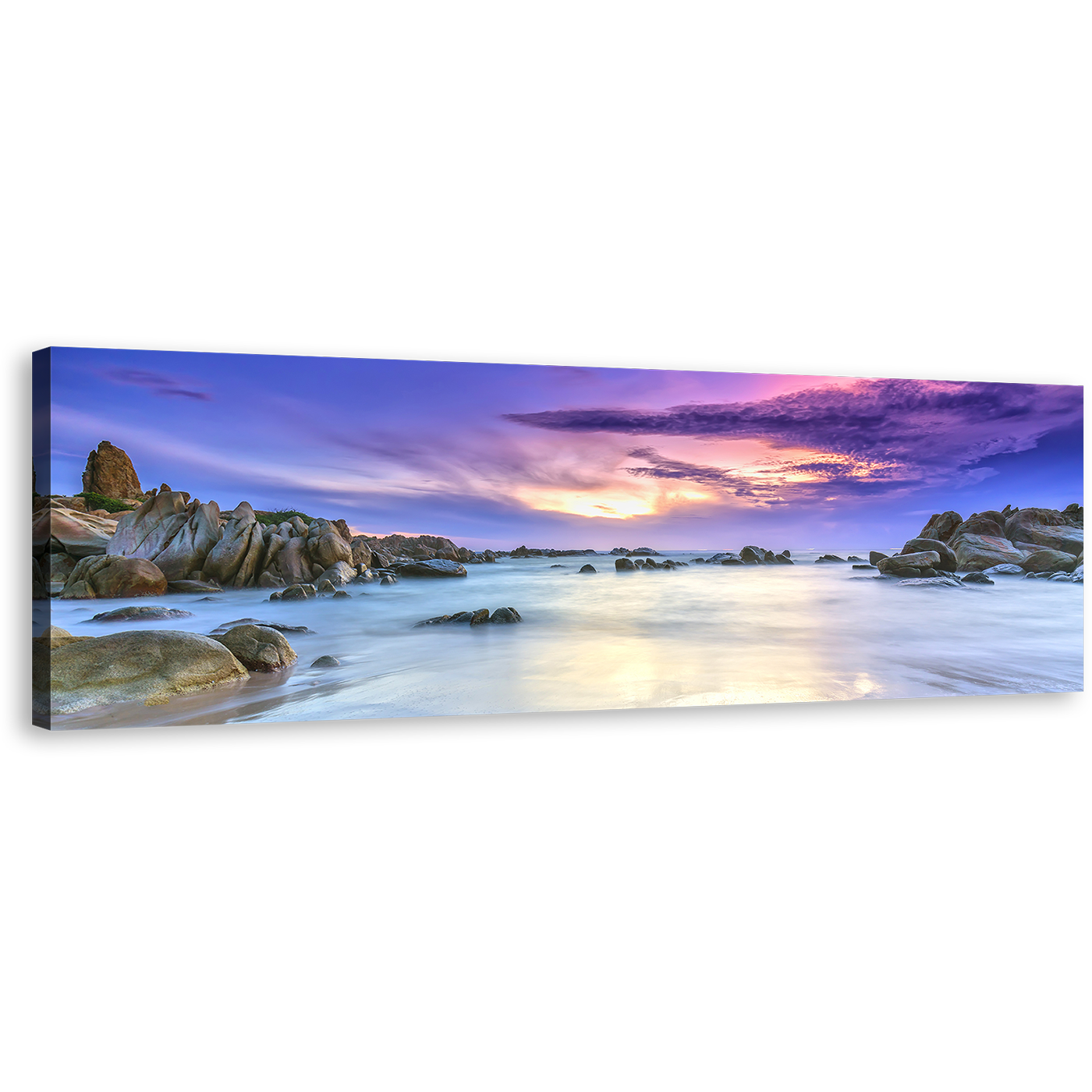 Dramatic Sea Canvas Print, Brown Dawn Beach Scenery Canvas Artwork, Blue Sky Seascape 1 Piece Canvas Wall Art