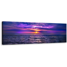 Load image into Gallery viewer, Dramatic Sea Wall Art, Blue Sky Cloudy Sunset Seascape Canvas Print, Purple Ocean Sky 1 Piece Canvas Art
