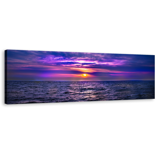 Dramatic Sea Wall Art, Blue Sky Cloudy Sunset Seascape Canvas Print, Purple Ocean Sky 1 Piece Canvas Art