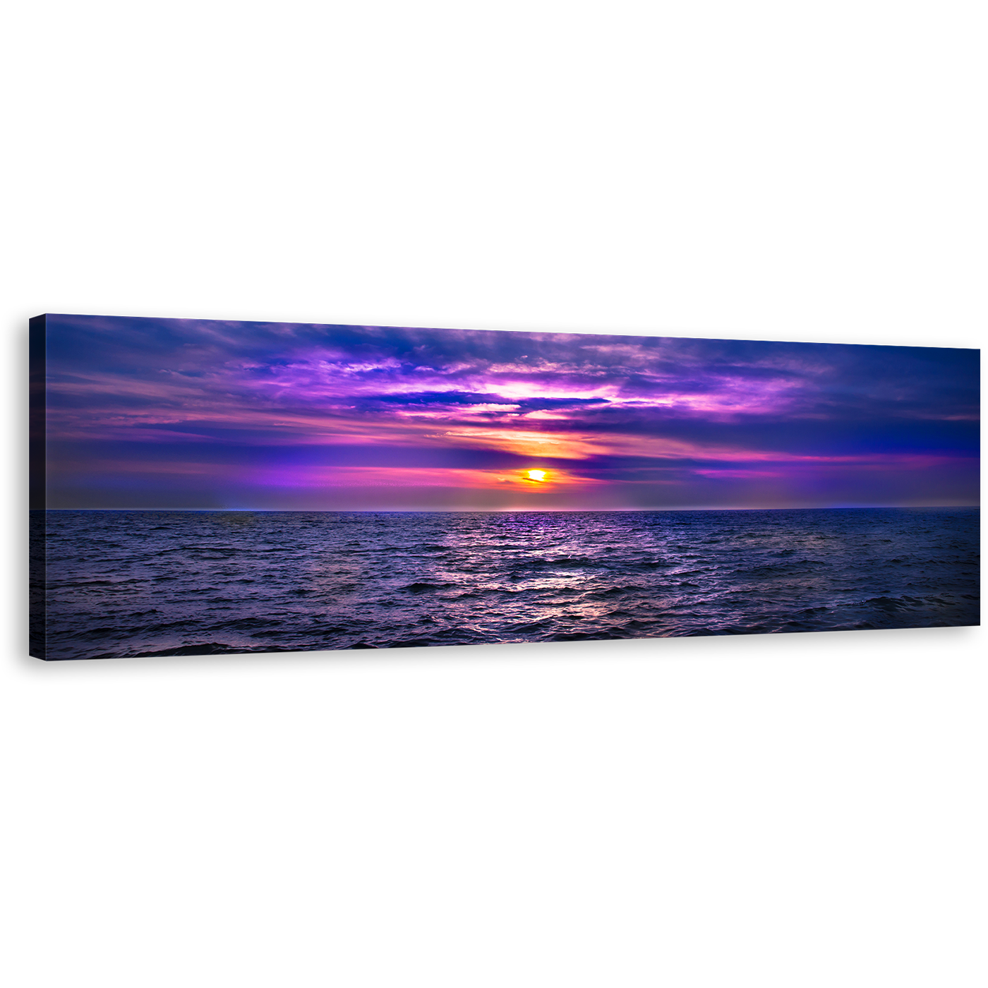 Dramatic Sea Wall Art, Blue Sky Cloudy Sunset Seascape Canvas Print, Purple Ocean Sky 1 Piece Canvas Art