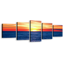 Load image into Gallery viewer, Dramatic Seascape Canvas Wall Art,  Blue Ocean Waves Canvas Print, Orange Sunset Ocean Sky 5 Piece Multiple Canvas
