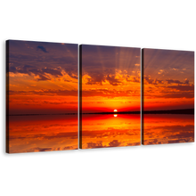 Load image into Gallery viewer, Dramatic Seascape Canvas Wall Art, Ocean Sky Canvas Set, Orange Red Sunset Ocean 3 Piece Multi Canvas Artwork
