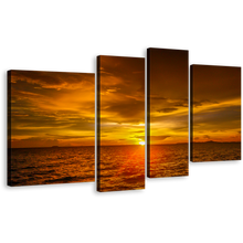 Load image into Gallery viewer, Dramatic Seascape Canvas Wall Art, Ocean Sky Canvas Set, Orange Sunset Ocean 4 Piece Multi Canvas Artwork, Gold Waves Canvas Print
