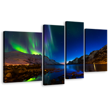 Load image into Gallery viewer, Dramatic Sky Canvas Print, Orange Green Ersfjord Toms Polar Lights Norway&#39;s Night Splendor 4 Piece Canvas Wall Art
