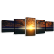 Load image into Gallery viewer, Dramatic Sky Canvas Wall Art, Orange Clouds Seascape 5 Piece Canvas Print, Yellow Sunset Ocean Sky Multi Panel Canvas
