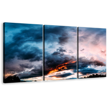 Load image into Gallery viewer, Dramatic Skyline Canvas Wall Art Eventide Symphony Orange Grey Abstract Sunset Triptych Canvas Print
