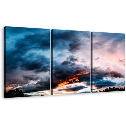 Dramatic Skyline Canvas Wall Art Eventide Symphony Orange Grey Abstract Sunset Triptych Canvas Print