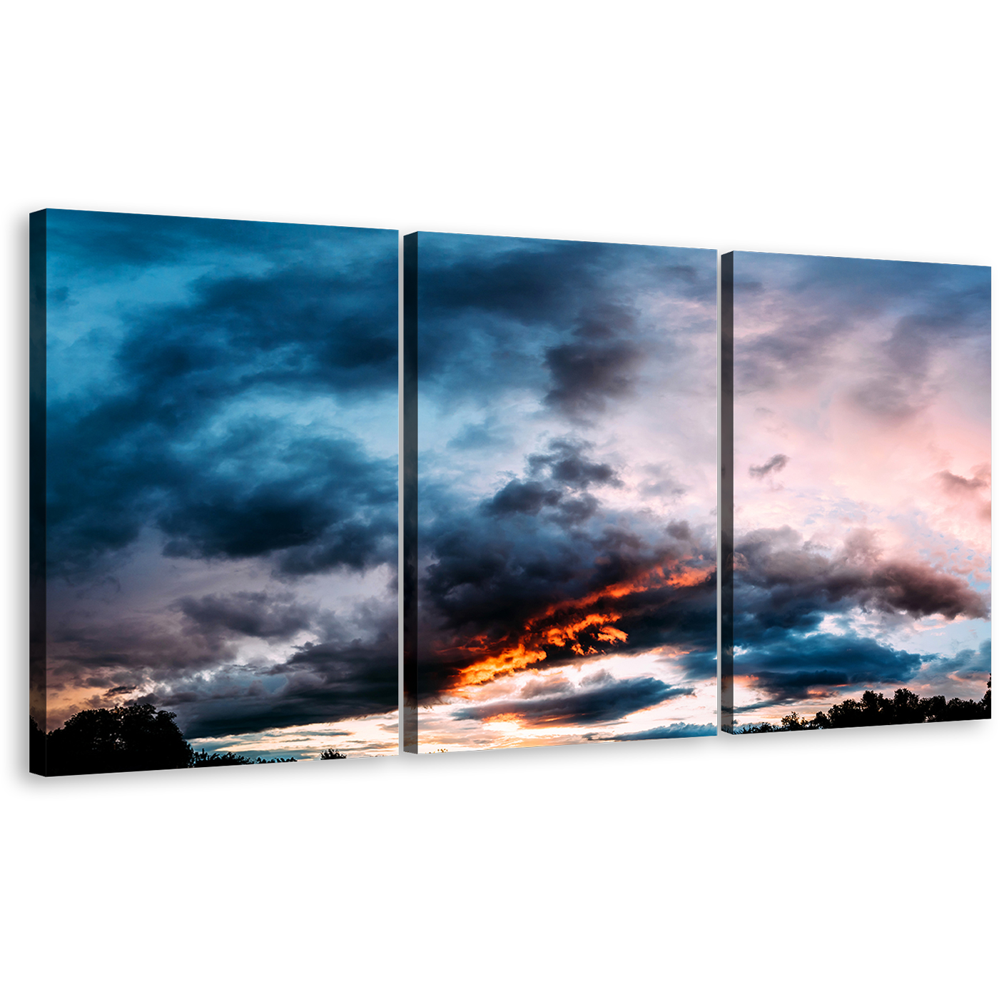 Dramatic Skyline Canvas Wall Art Eventide Symphony Orange Grey Abstract Sunset Triptych Canvas Print