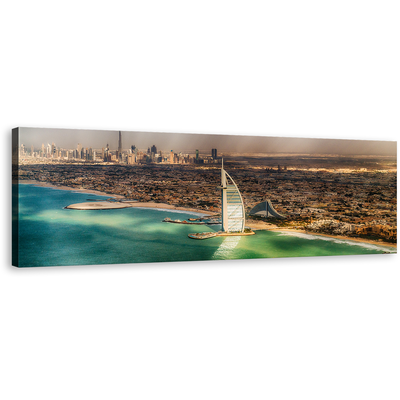 Dubai Beach Canvas Wall Art, Green Umm Suqeim Beach 1 Piece Canvas, Beautiful Brown City Skyline Canvas Print