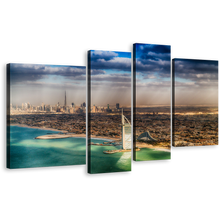 Load image into Gallery viewer, Dubai City Canvas Wall Art, Brown City Skyline Seascape Multiple Canvas, Green Umm Suqeim Beach 4 Piece Canvas Print
