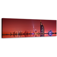 Load image into Gallery viewer, Dubai Skyline Wall Art, United Arab Emirates Red Cityscape 1 Piece Canvas Print, Dubai City Blue Light Reflection Canvas Art
