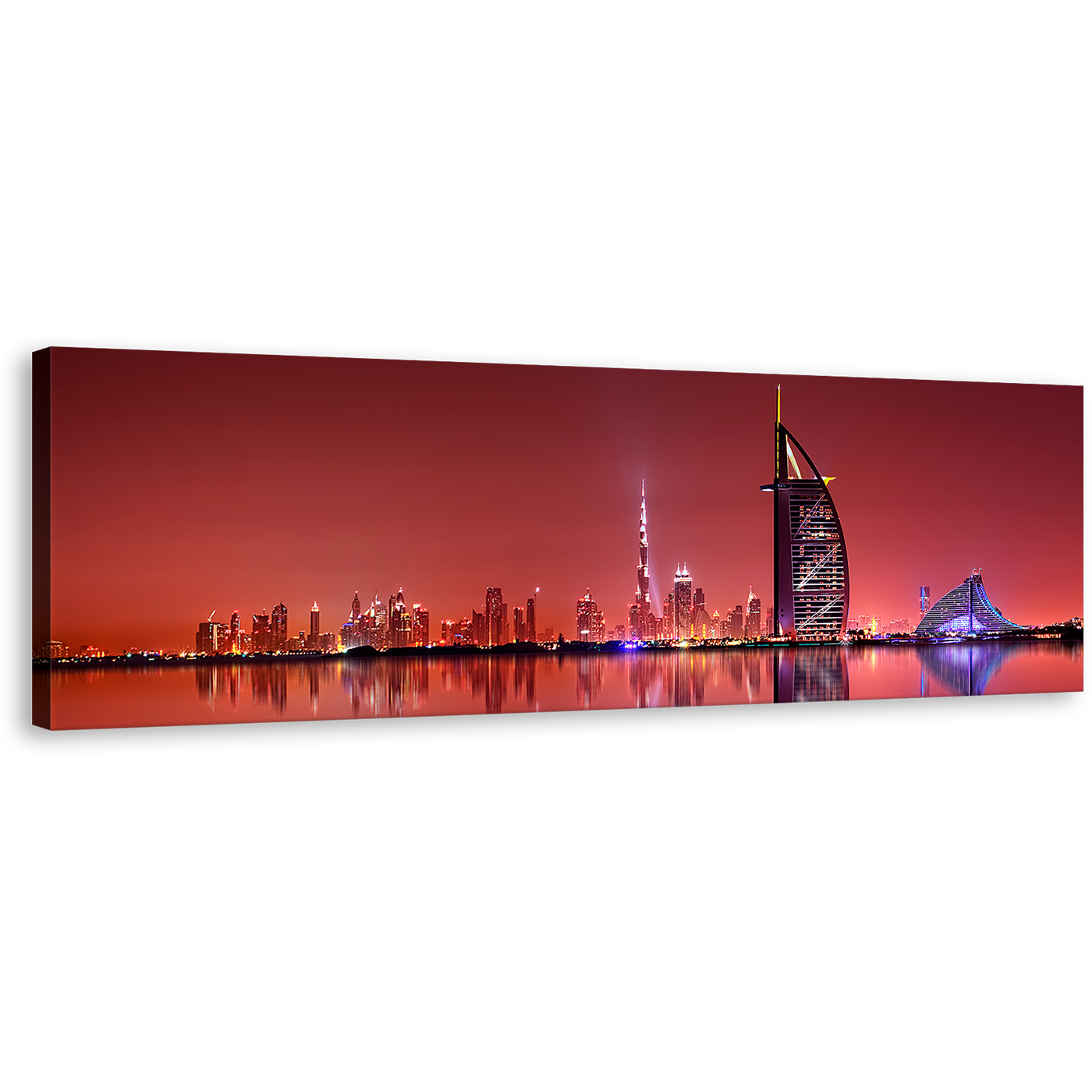 Dubai Skyline Wall Art, United Arab Emirates Red Cityscape 1 Piece Canvas Print, Dubai City Blue Light Reflection Canvas Art